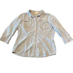 Hester & Orchard Womens XL Light Blue Chambray Button Down 3/4 Roll Tab Sleeve